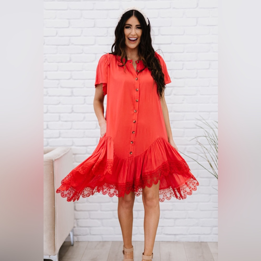 DAVI & DANI NWT Coral Lace Casual Dress - Size 1XL